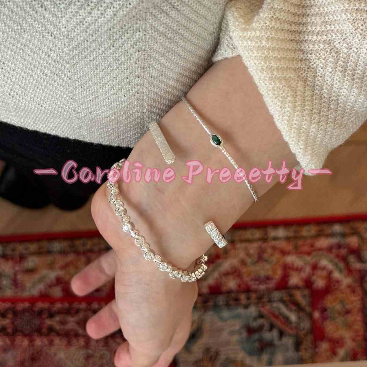 Silver fine bracelet, deep blue opal wide edge vertical pattern half bracelet