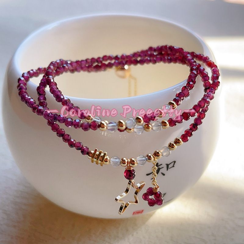 14k gold-plated natural wine red garnet cut surface bracelet