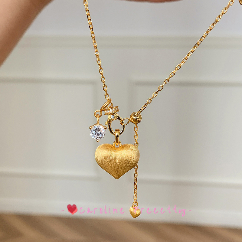 French retro light luxury brushed heart-shaped running ring necklace