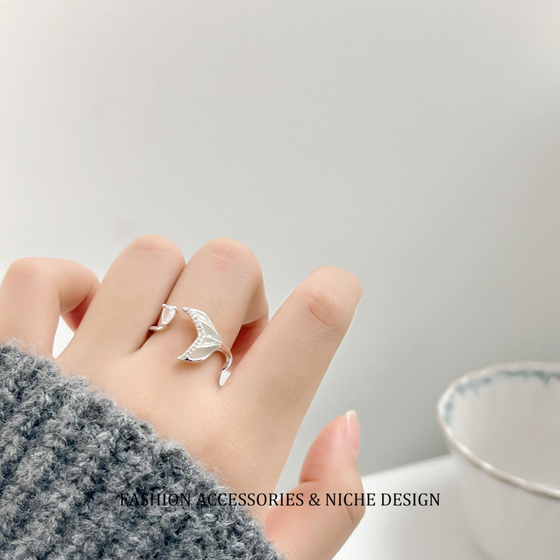 Mermaid's Tear Gradient Fishtail Micro-inlaid zircon open Ring, a light luxury, exquisite and niche design, fashionable and versatile ring