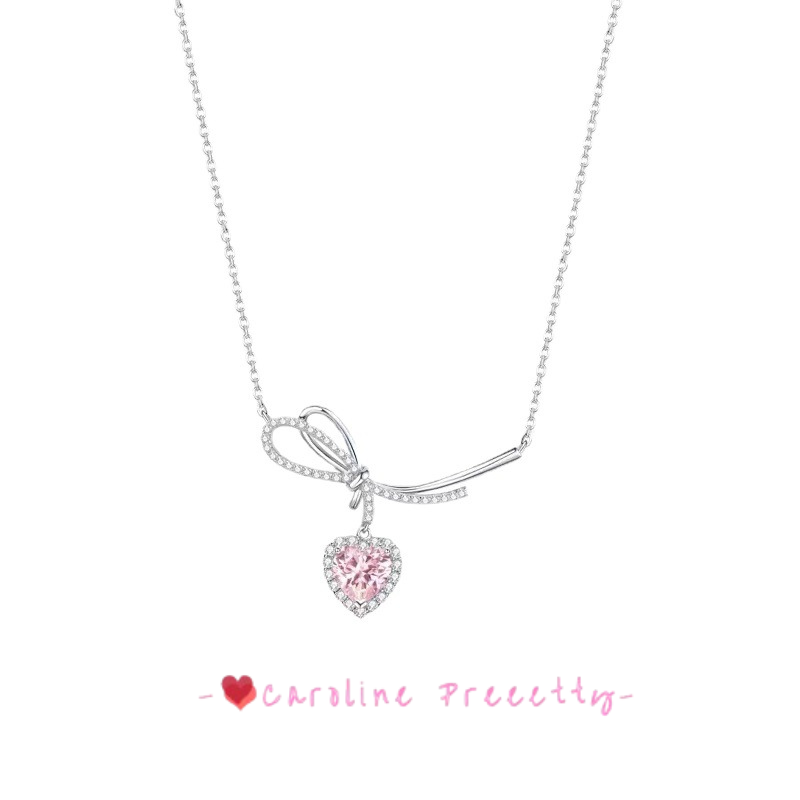 New bow silver heart-shaped pendant earrings & necklace set