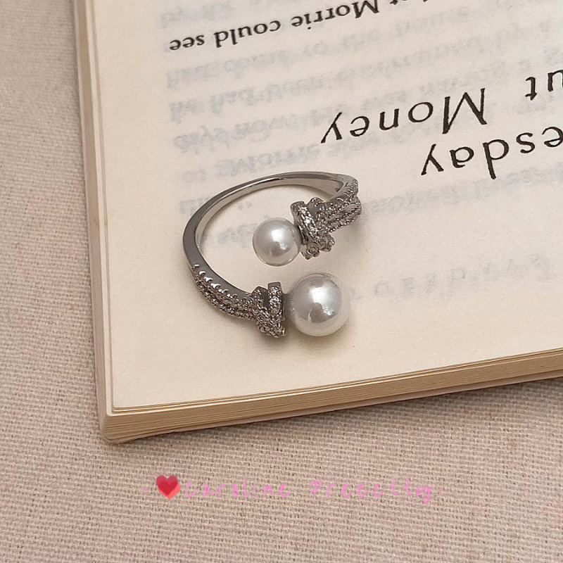 Simple pearl zircon open ring, light luxury and niche design, versatile new index finger ring, cold style ins ring