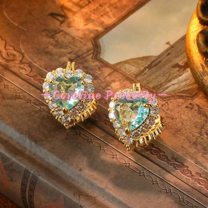 Zircon double-sided sea blue heart-shaped ear buckles