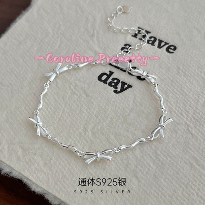 S925 Silver Korean version niche Wave Light Bow bracelet