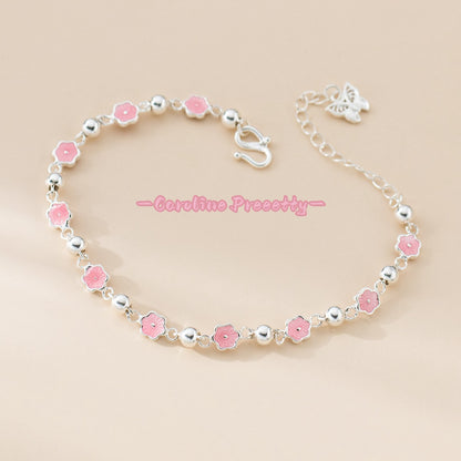 Pure silver 990 sweet enamel peach blossom butterfly bracelet
