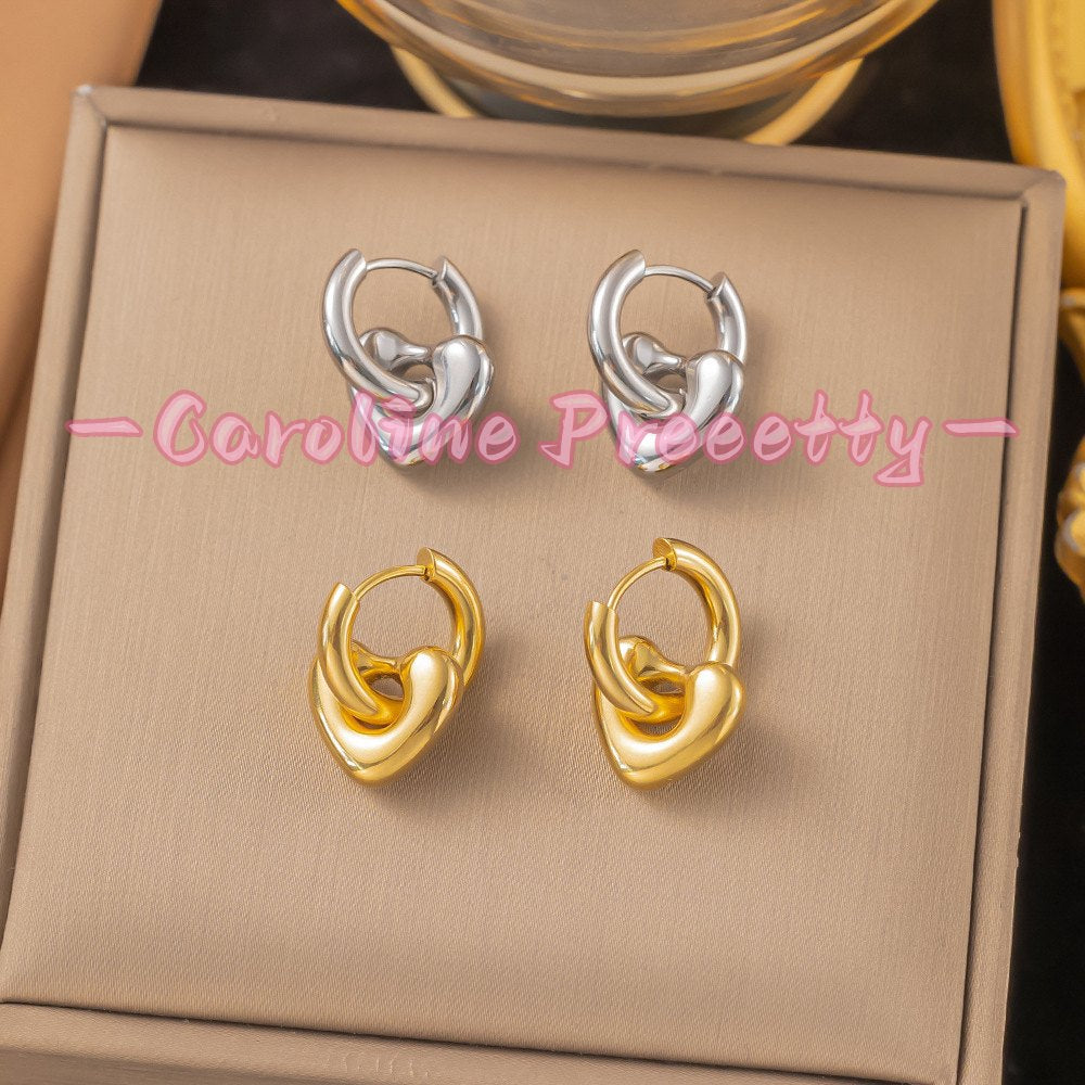 Heart stainless steel earrings plated real gold