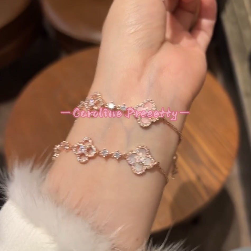 Zircon diamond-shaped clover hollowed-out adjustable bracelet