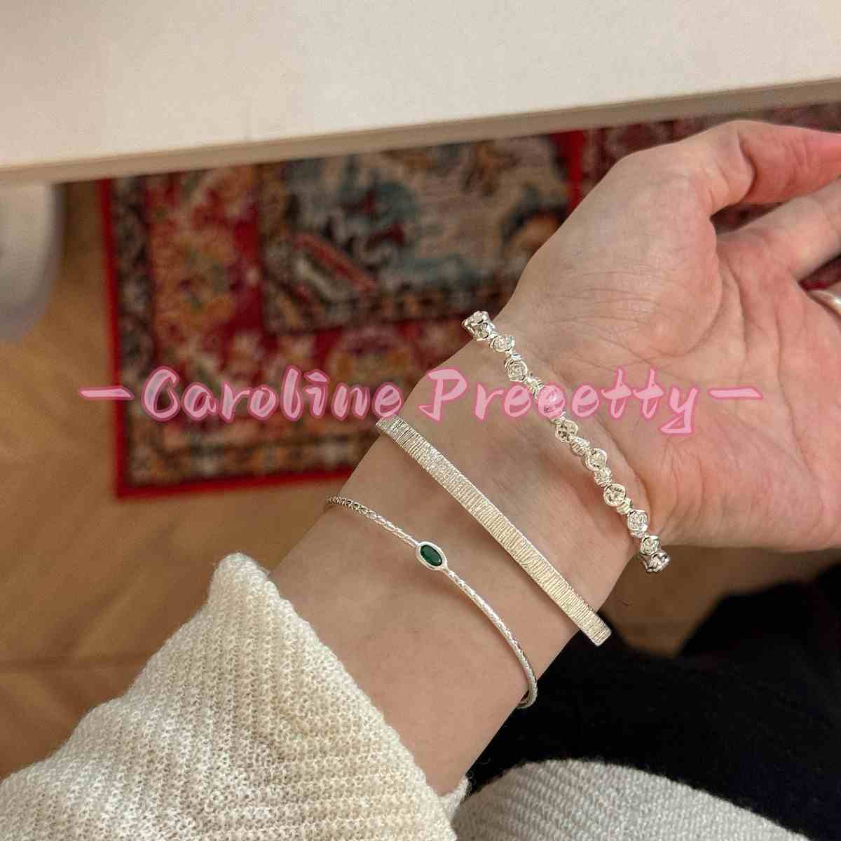 Silver fine bracelet, deep blue opal wide edge vertical pattern half bracelet