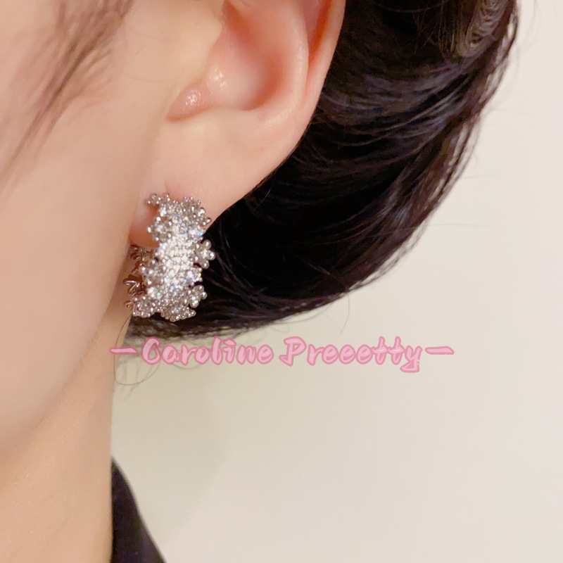 Real gold plated full-diamond metal C-shaped earrings