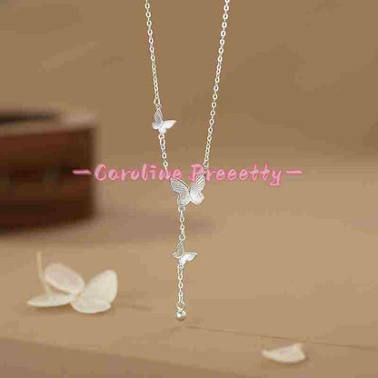 S999 pure silver exquisite butterfly round bead tassel necklace