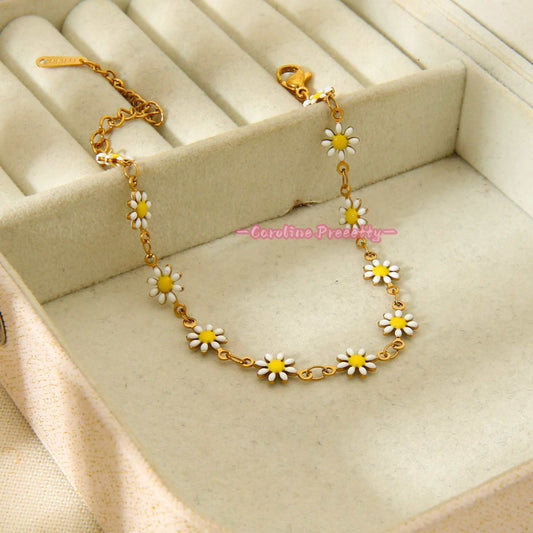 Daisy flower bracelet plated with 18K stainless steel
