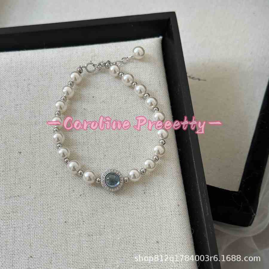 S925 silver aquamarine pearl bracelet