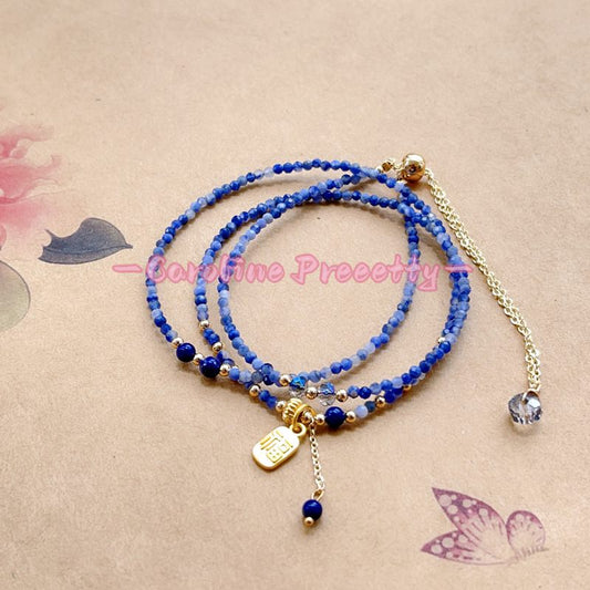 Natural cordierite faceted multi-circle bracelet