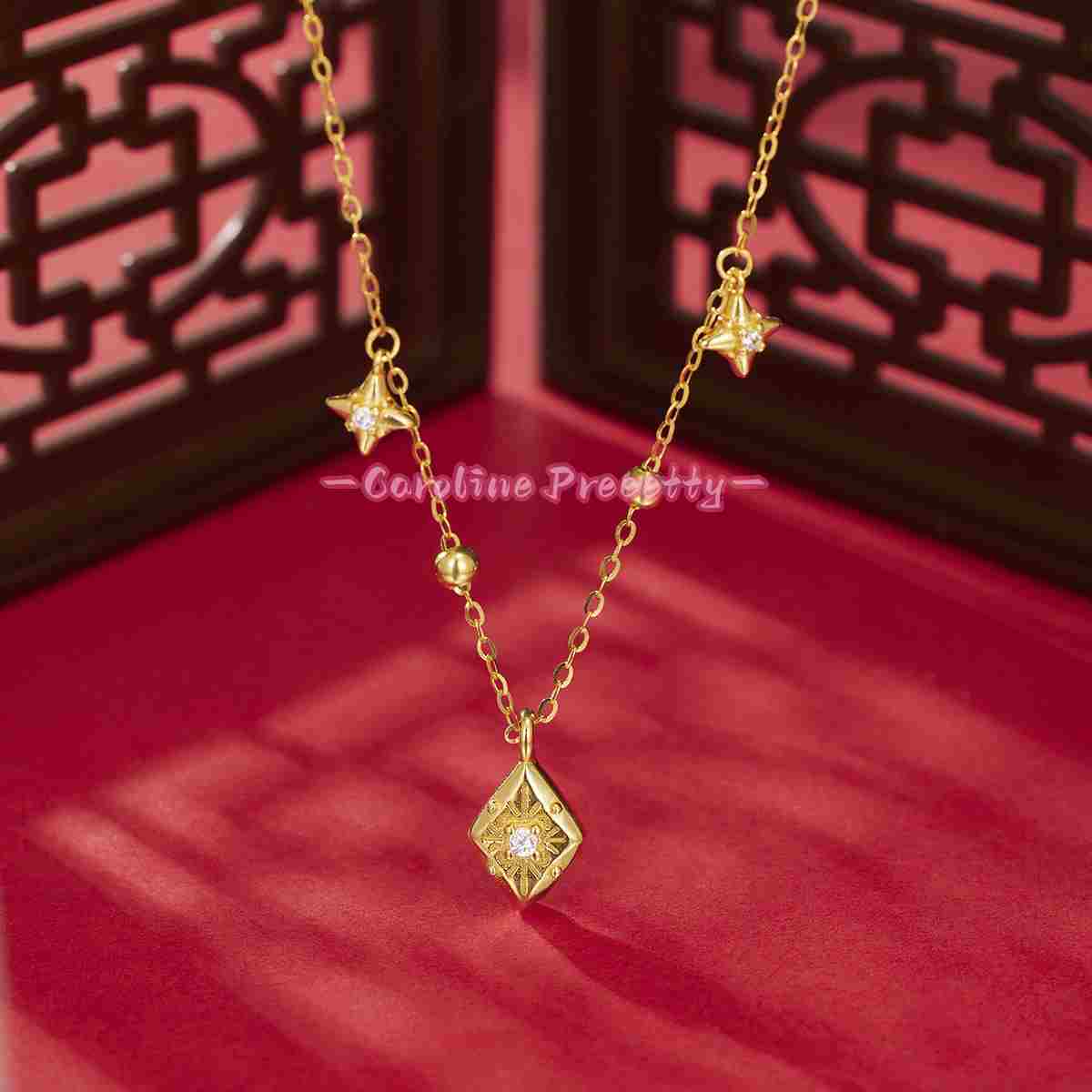 S925 sterling silver Sparkling Octagonal Star necklace