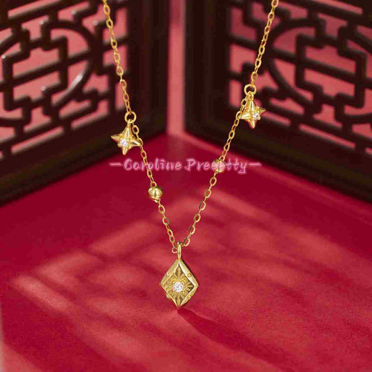 S925 sterling silver Sparkling Octagonal Star necklace