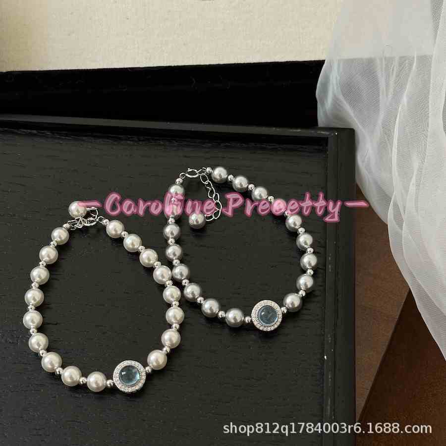 S925 silver aquamarine pearl bracelet