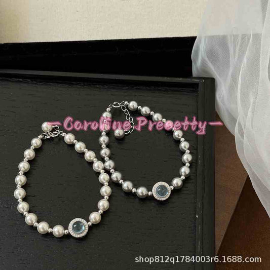 S925 silver aquamarine pearl bracelet