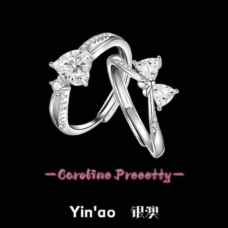 S925 sterling silver ring with a heart-shaped bow