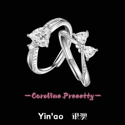 S925 sterling silver ring with a heart-shaped bow