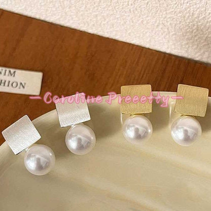S925 silver shellfish beads matte brushed stud earrings