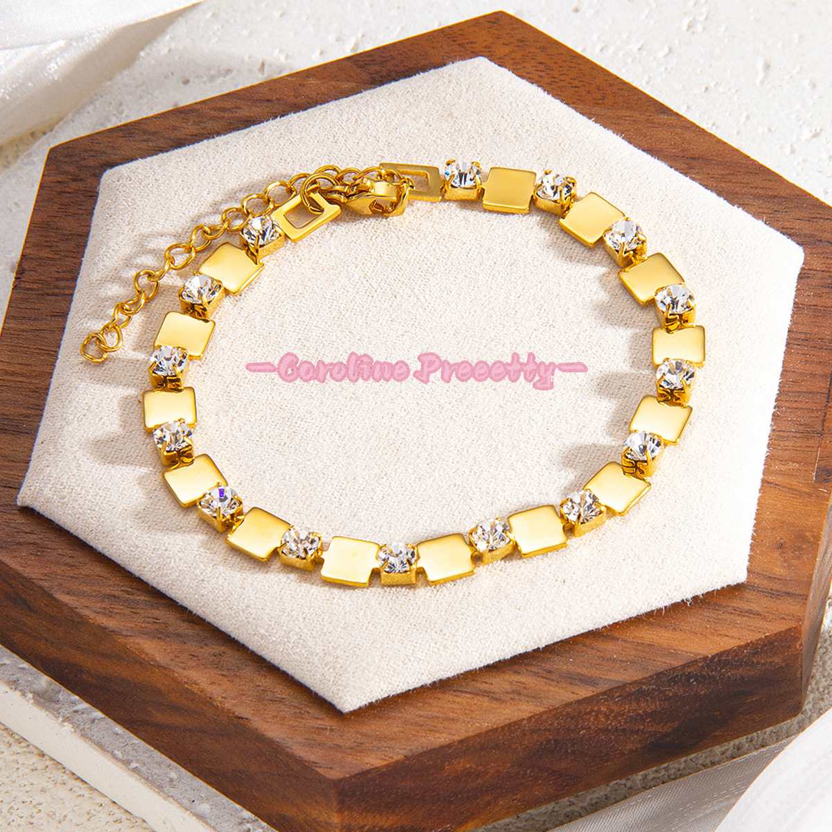 Square zircon adjustable titanium steel bracelet