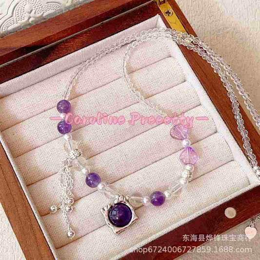 Natural amethyst necklace, off-fire amethyst, amethyst ball pendant necklace