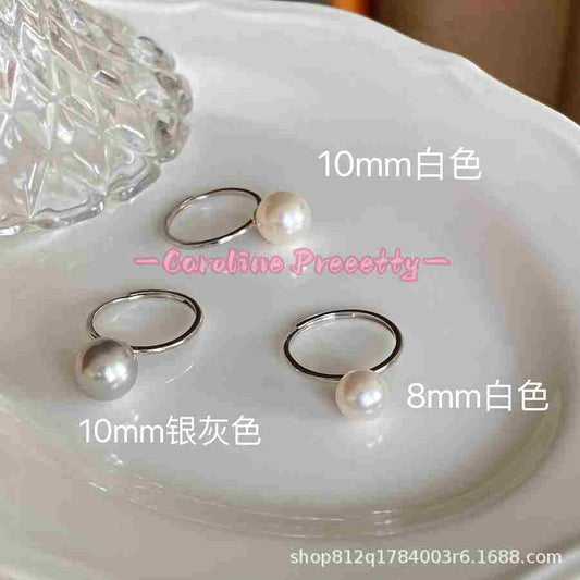 Silver-gray and white version of the Shijia pearl ring S925 sterling silver InS-style open ring