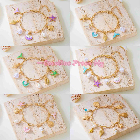 Summer beach starfish shell pearl pendant bracelet