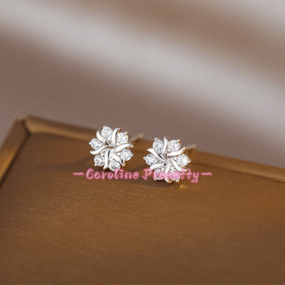 s999 silver snowflake zirconia ear studs earrings