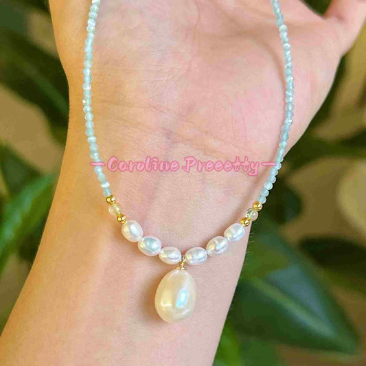 S925 Pure silver natural freshwater pearl water drop necklace,