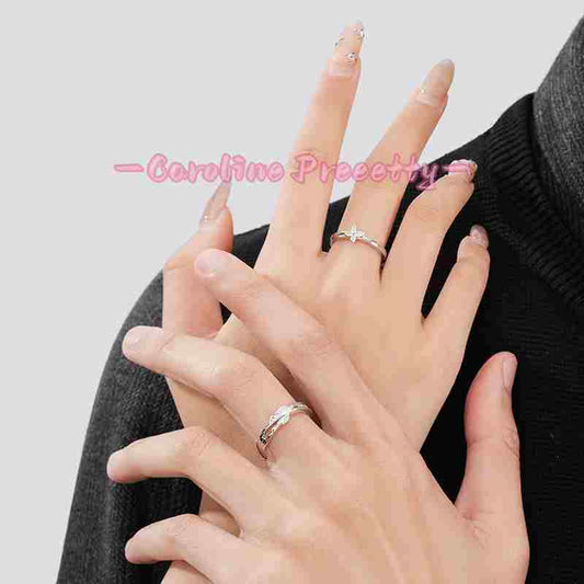 Pure Silver 925 couple rings, simple and niche four-leaf clover ring for men and women, InS-style luminous couple rings