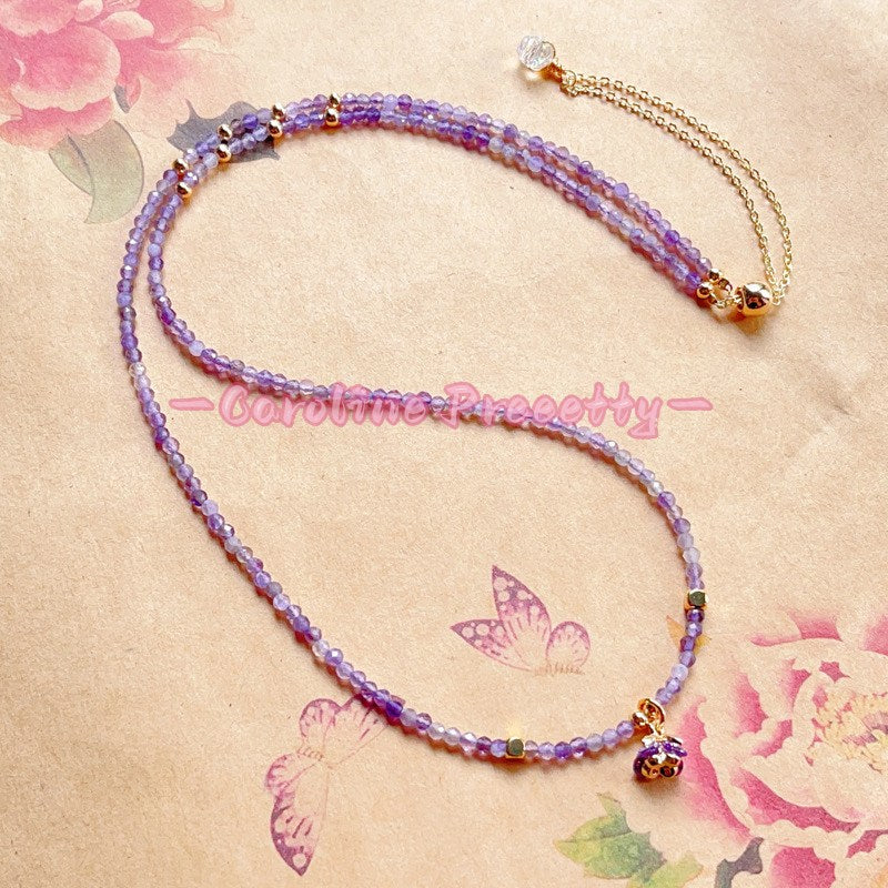 14k gold-plated natural cut amethyst multi-layer three-loop bracelet,