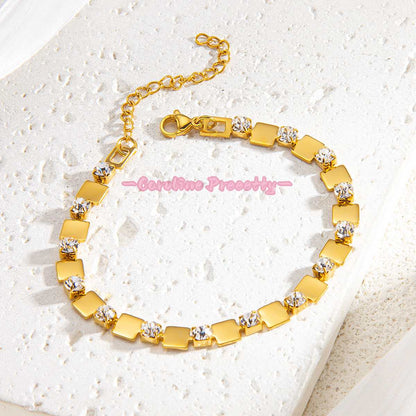 Square zircon adjustable titanium steel bracelet