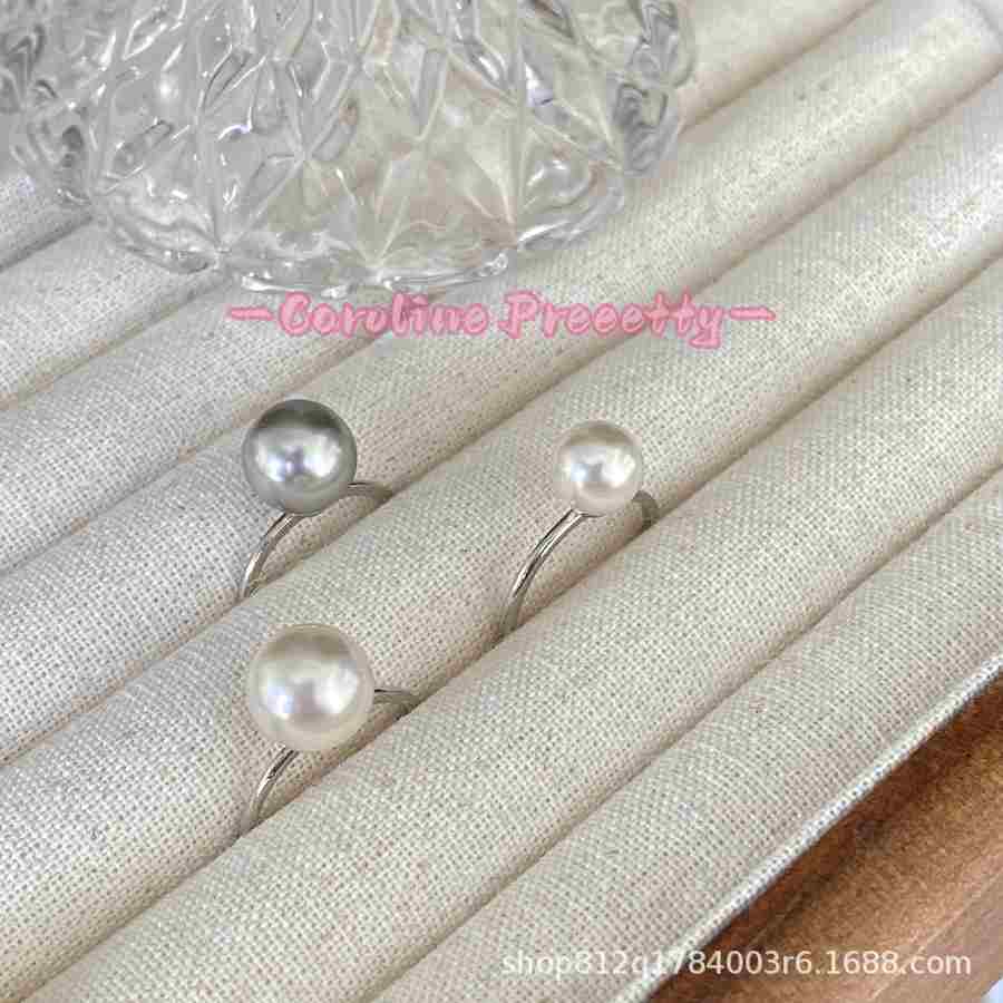 Silver-gray and white version of the Shijia pearl ring S925 sterling silver InS-style open ring