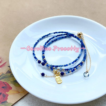 Natural cordierite faceted multi-circle bracelet