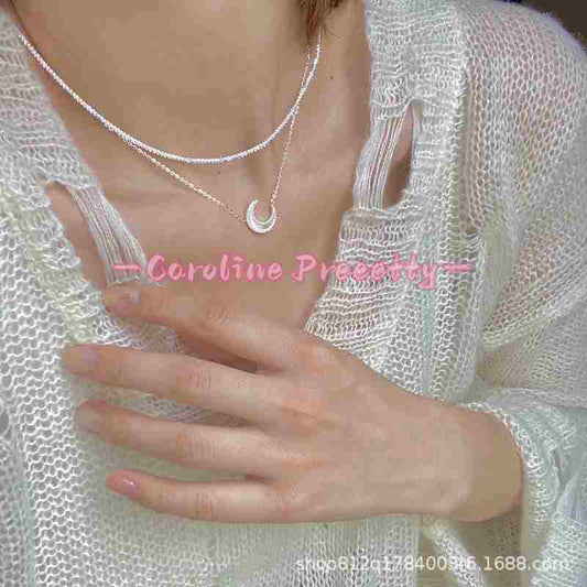 A bright Moon French light luxury deep-sea natural white mother-of-pearl 925 silver Moon necklace