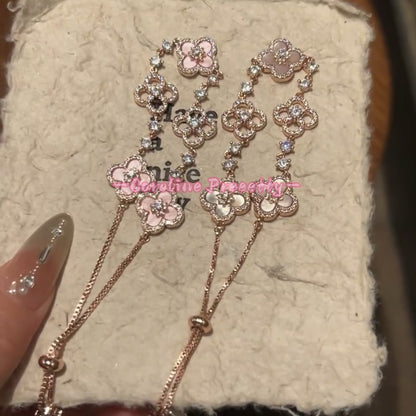 Zircon diamond-shaped clover hollowed-out adjustable bracelet