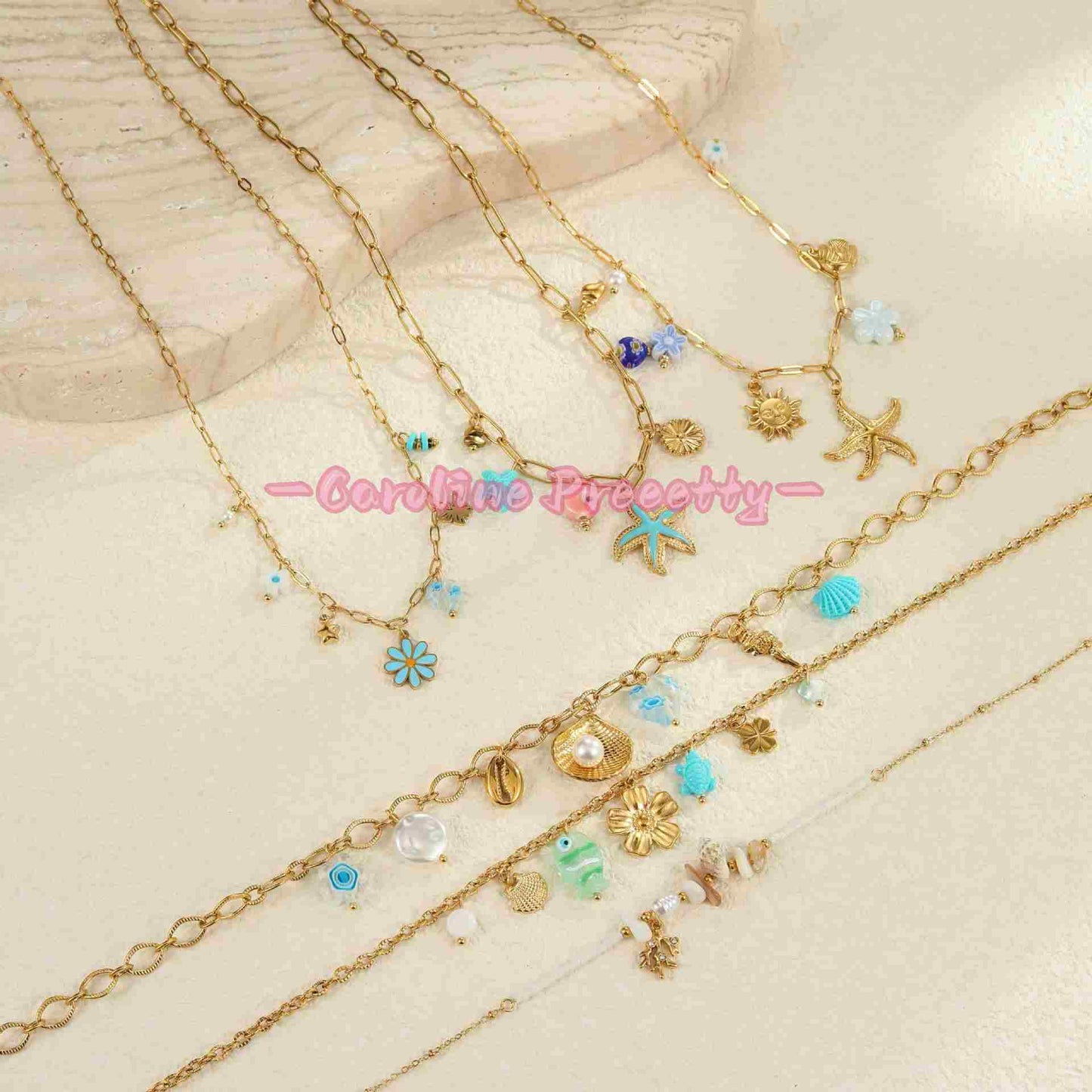 Summer ocean-style dopamine oil starfish stainless steel necklaces