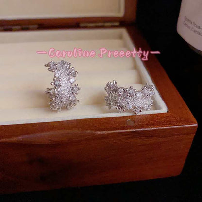 Real gold plated full-diamond metal C-shaped earrings
