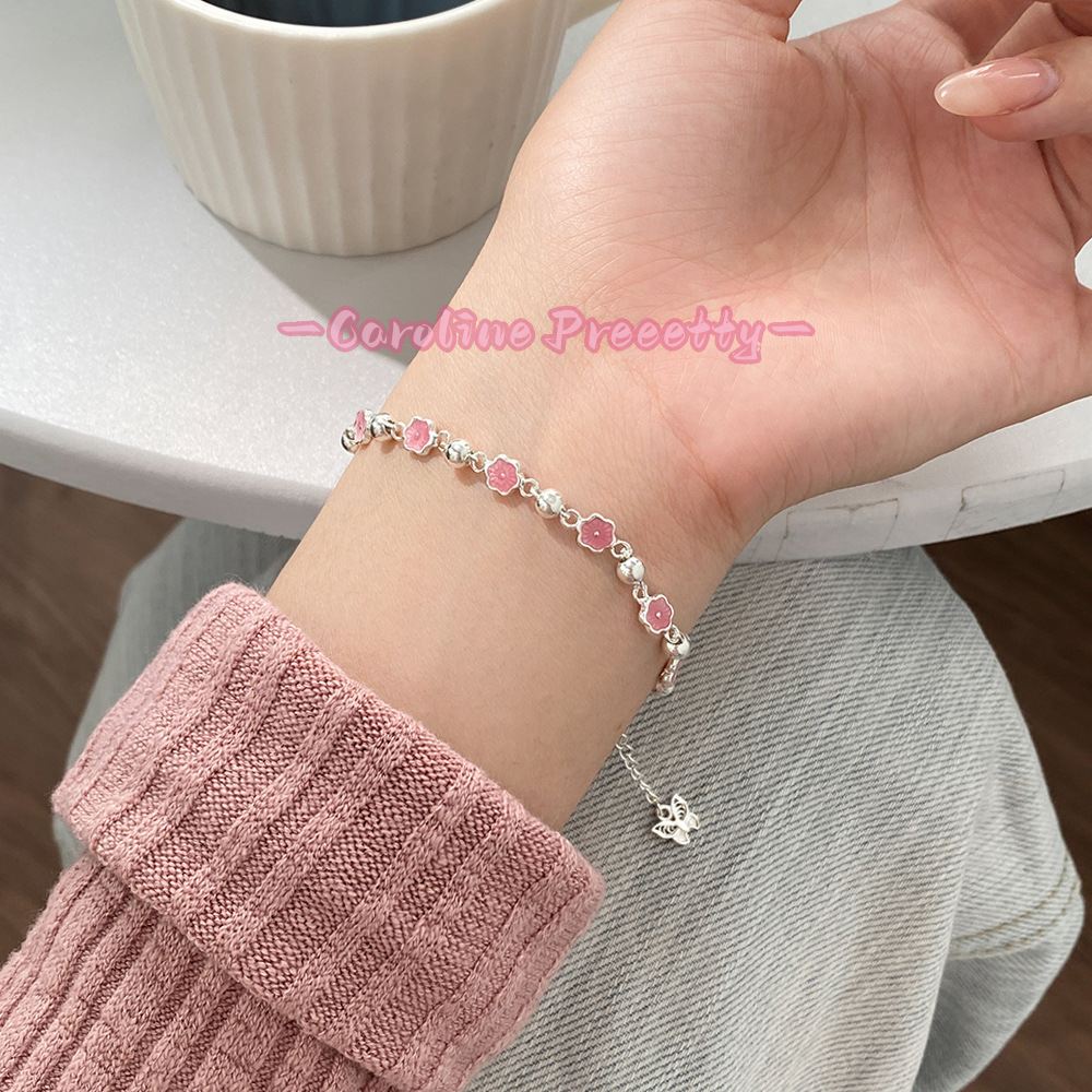 Pure silver 990 sweet enamel peach blossom butterfly bracelet