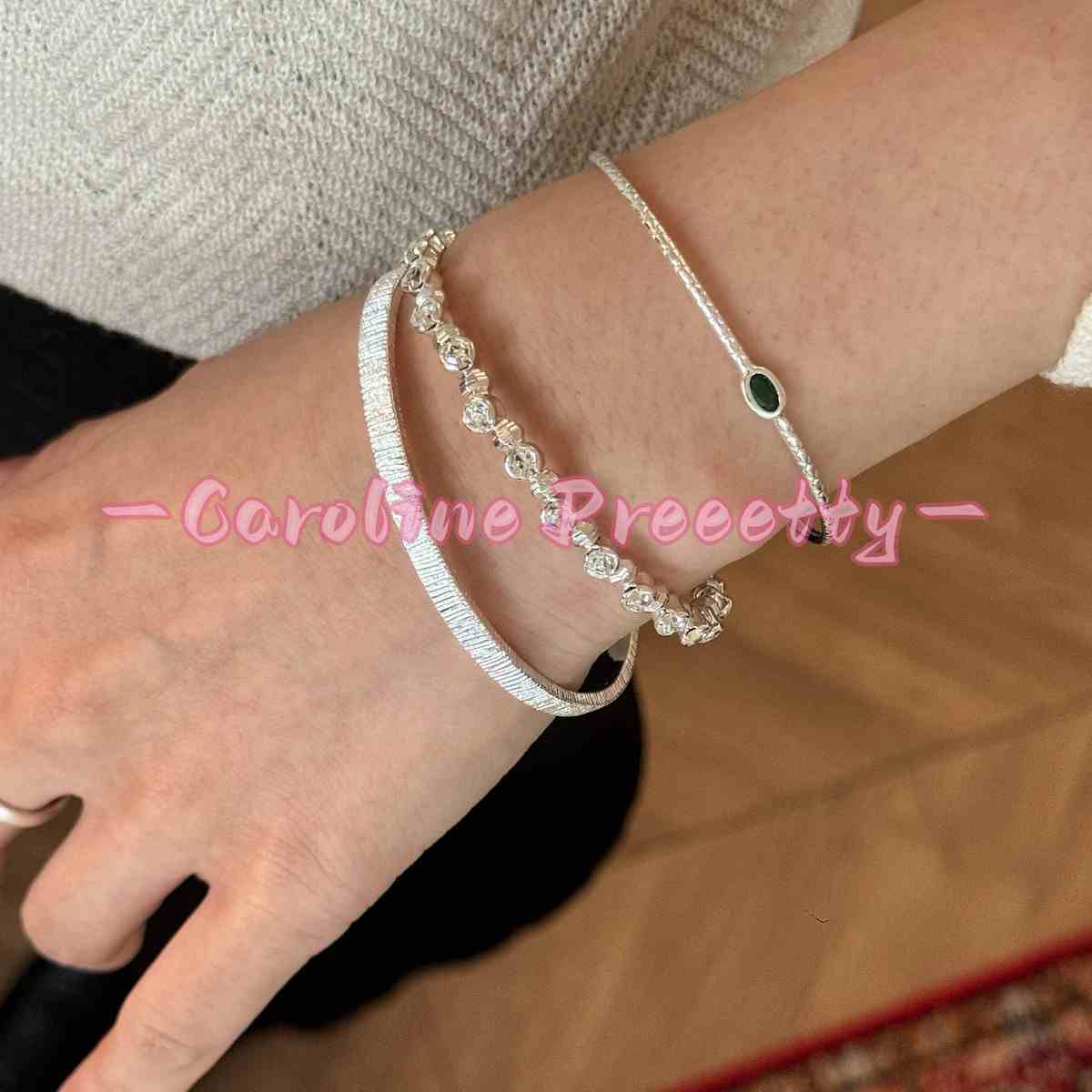 Silver fine bracelet, deep blue opal wide edge vertical pattern half bracelet