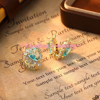 Zircon double-sided sea blue heart-shaped ear buckles