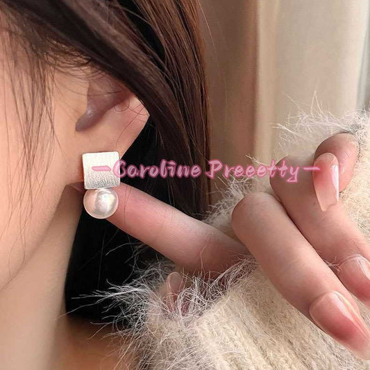 S925 silver shellfish beads matte brushed stud earrings