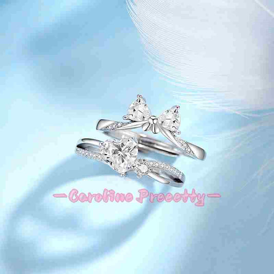 S925 sterling silver ring with a heart-shaped bow