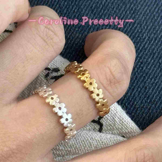 Plain ring with brushed and frosted small flower gold and silver rings