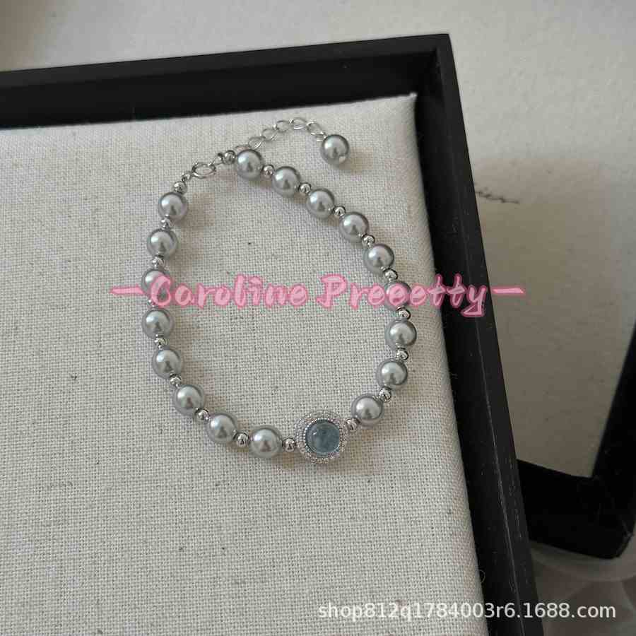 S925 silver aquamarine pearl bracelet