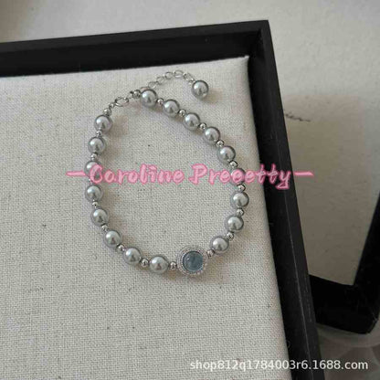 S925 silver aquamarine pearl bracelet
