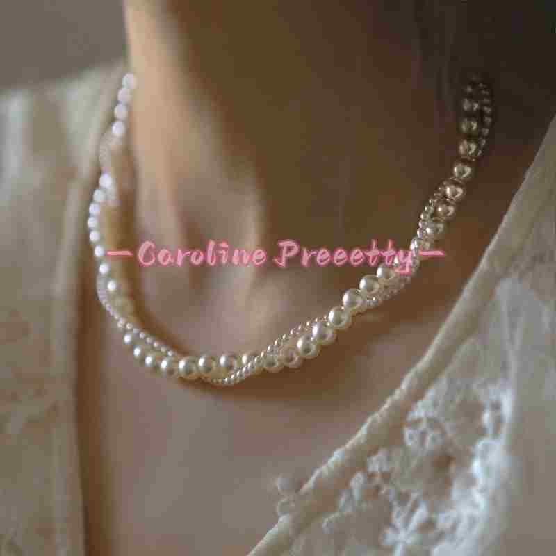 Double-layer stacked Shijia pearl rice bead necklace for women, 925 silver stud earrings, versatile and high-end beaded high-end collarbone chain