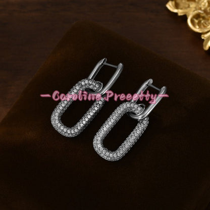 Oval earrings with zircon inlaid brass plated real gold