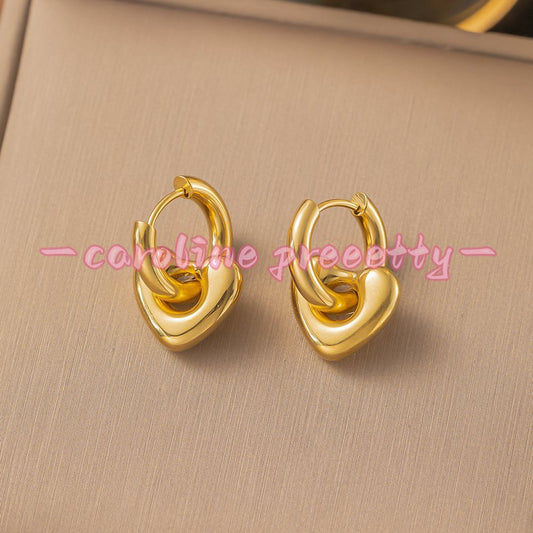 Heart stainless steel earrings plated real gold